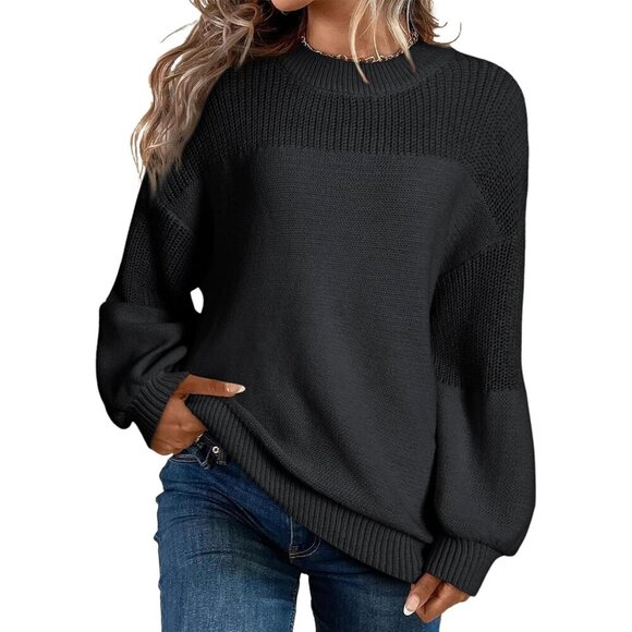 Sweaters - Women's Knit Crewneck Sweater Large Loose Fit Casual Top Jumper Fall Winter